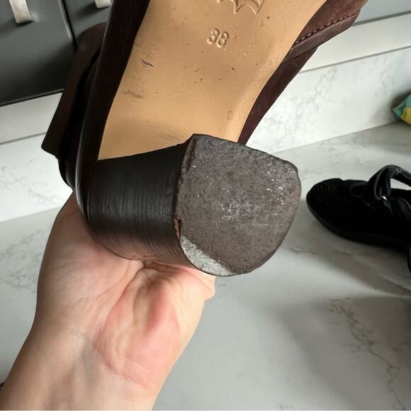 Max & Co Brown Leather Heeled Slouchy Mid Calf Boots Womens size 38 - Picture 9 of 14